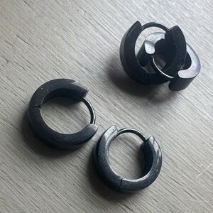 Black Hoop Huggie Earrings - Set of 3